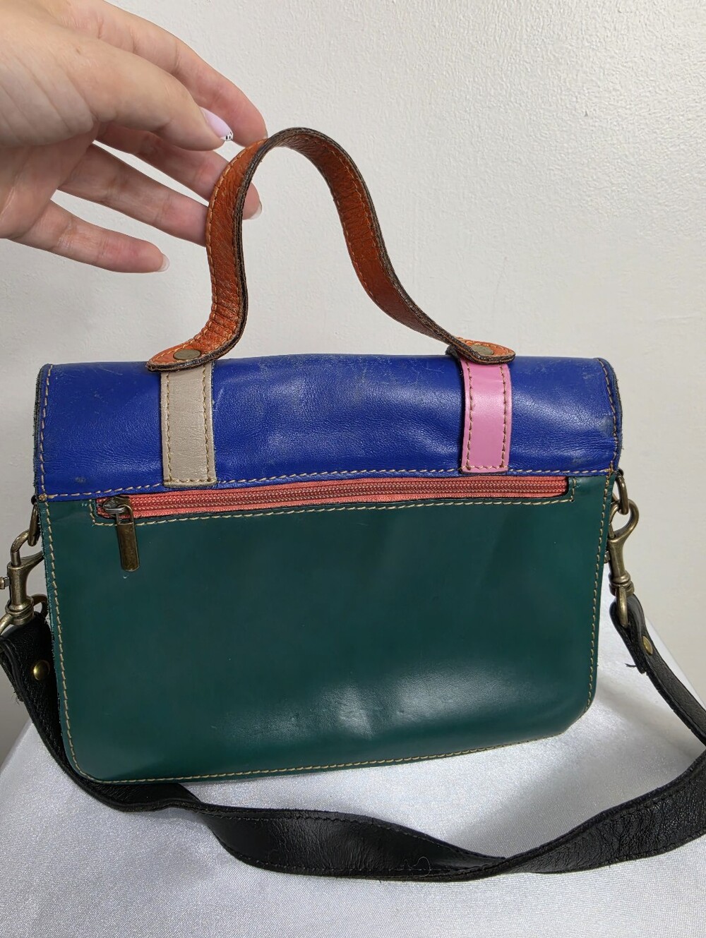 Colorblock Leather Crossbody Satchel Bag - Picture 3 of 12